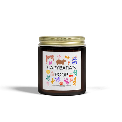Funny candle gift with CAPYBARAS POOP label in Matisse style. Each candle is scented with Midnight Blackberry, Lavender, Fraser Fir, Cinnamon Chai, Cashmere Musk, Beachwood, Mango Coconut, and Vanilla Bean fragrances, offering up to 20 hours of burn time. Made with natural Coconut Apricot Wax in the USA, eco-friendly and non-toxic.