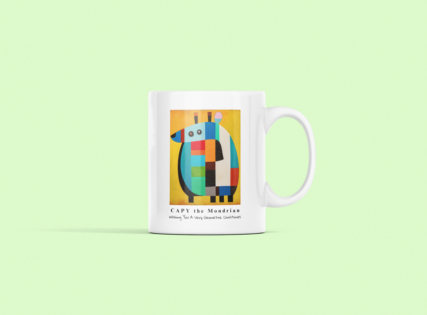 Capy de Mondrian Christmas Mug – Geometric Capybara Art Mug – Gift for Art & Animal Lovers
