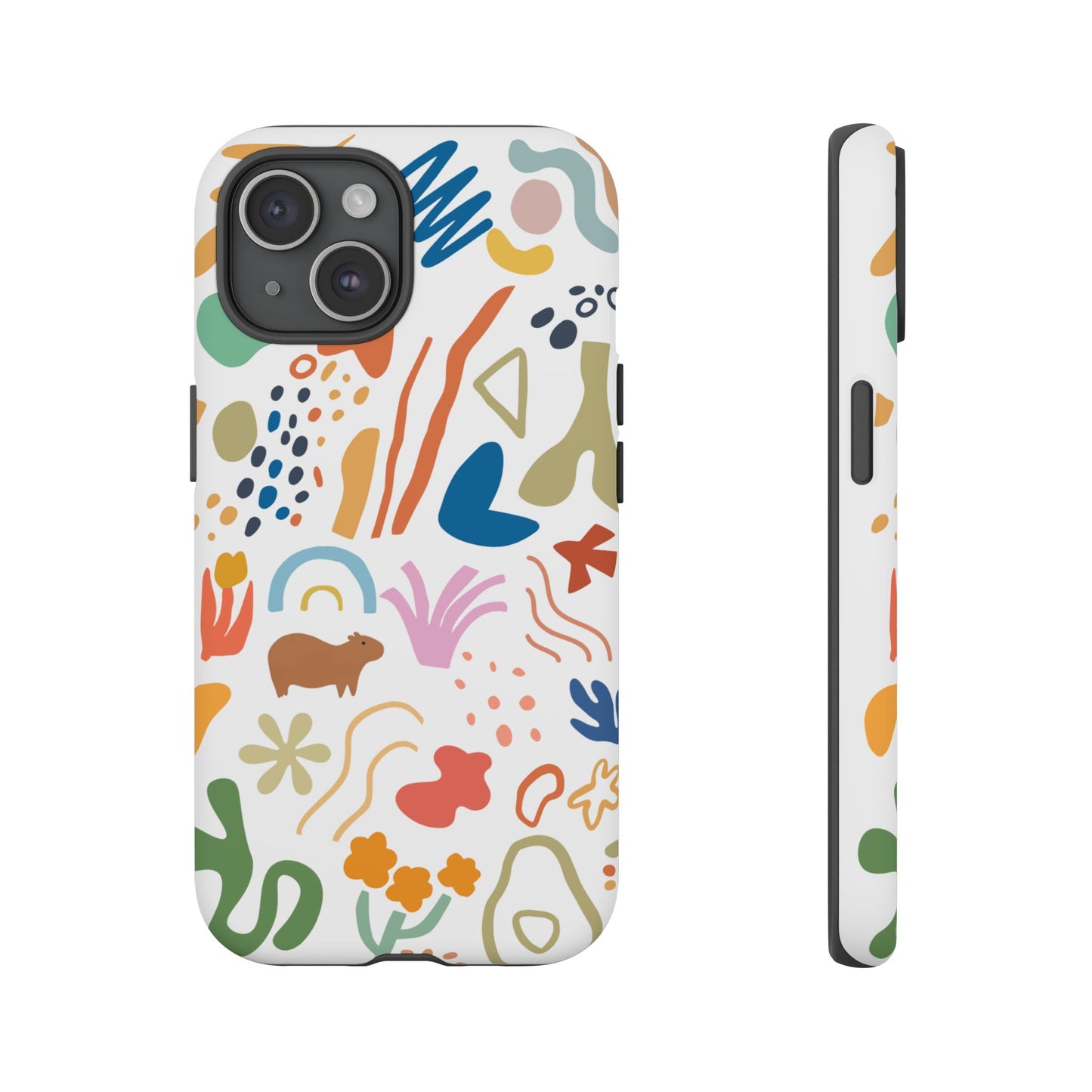 Capybara in Henri Matisse Style Phone Case (White) , Tough Phone Cover, Animal Lover Gift, Colorful Tech Accessories, Fun Gift
