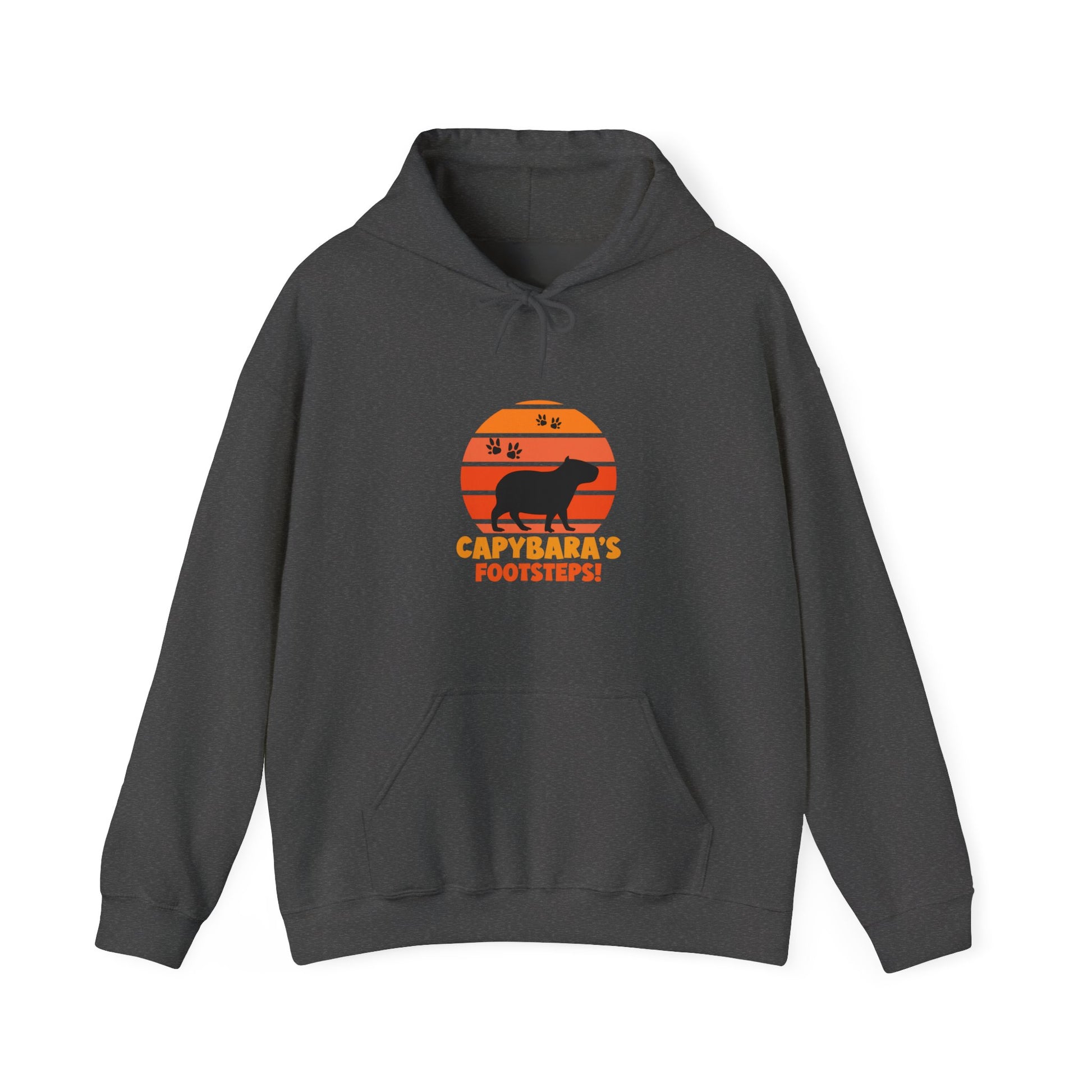 Capybara Footsteps hooded sweatshirt. This hoodies is perfect for those who love for animal lovers and those who appreciate a whimsical touh in their wardrobe.