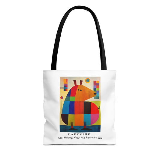Capy Miro Christmas Tote Bag – Surreal Capybara Art – Capy Holiday from the Abstract Side – Joan Miró Inspired Canvas Bag Gift