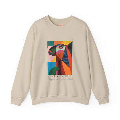 Capycasso Capybara sweatshirt features a painting inspired by Pablo Picasso, with very abstract forms and geometric shapes. It adds a funny vibe and is perfect for capybara and art lovers. This cozy sweatshirt is ideal for colder months and offers a comfy wearing experience with top-tier durability.