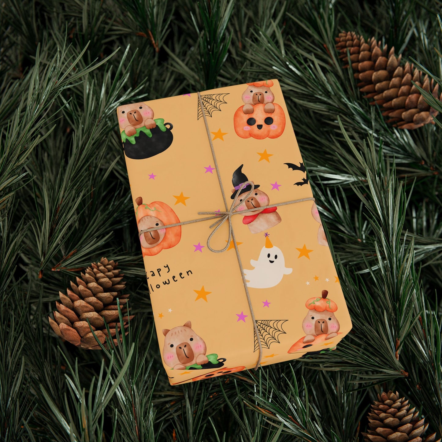 Halloween Capybara Gift Wrapping Paper, Spooky Season Wrap, Cute Pumpkin & Ghost Design, Fall Decorating, Party Supplies, Trick or Treat