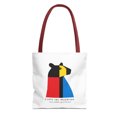 CAPY the Mondrian Tote Bag – Capybara Geometric Art Bag – Your Artistic Animal – Abstract Red Blue Yellow Canvas Tote