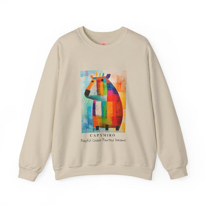 Capy Miro Sweatshirt – Playful Chaos Painted Dreams – Surreal Capybara Art Pullover – Colorful Joan Miró Inspired Unisex Sweater