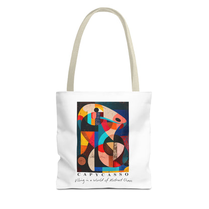 Capybara tote bag featuring a painting inspired by Pablo Picasso, with abstract forms and geometric shapes. 5 handle colours. Perfect for art lovers and capybara enthusiasts, this tote bag adds a touch of artistic flair to your everyday errands. Great for carrying books, groceries, or daily essentials. Ideal for art enthusiasts, animal lovers, and those looking to add a pop of creativity to their style. Perfect for gifting on birthdays, holidays, or as a treat for yourself.