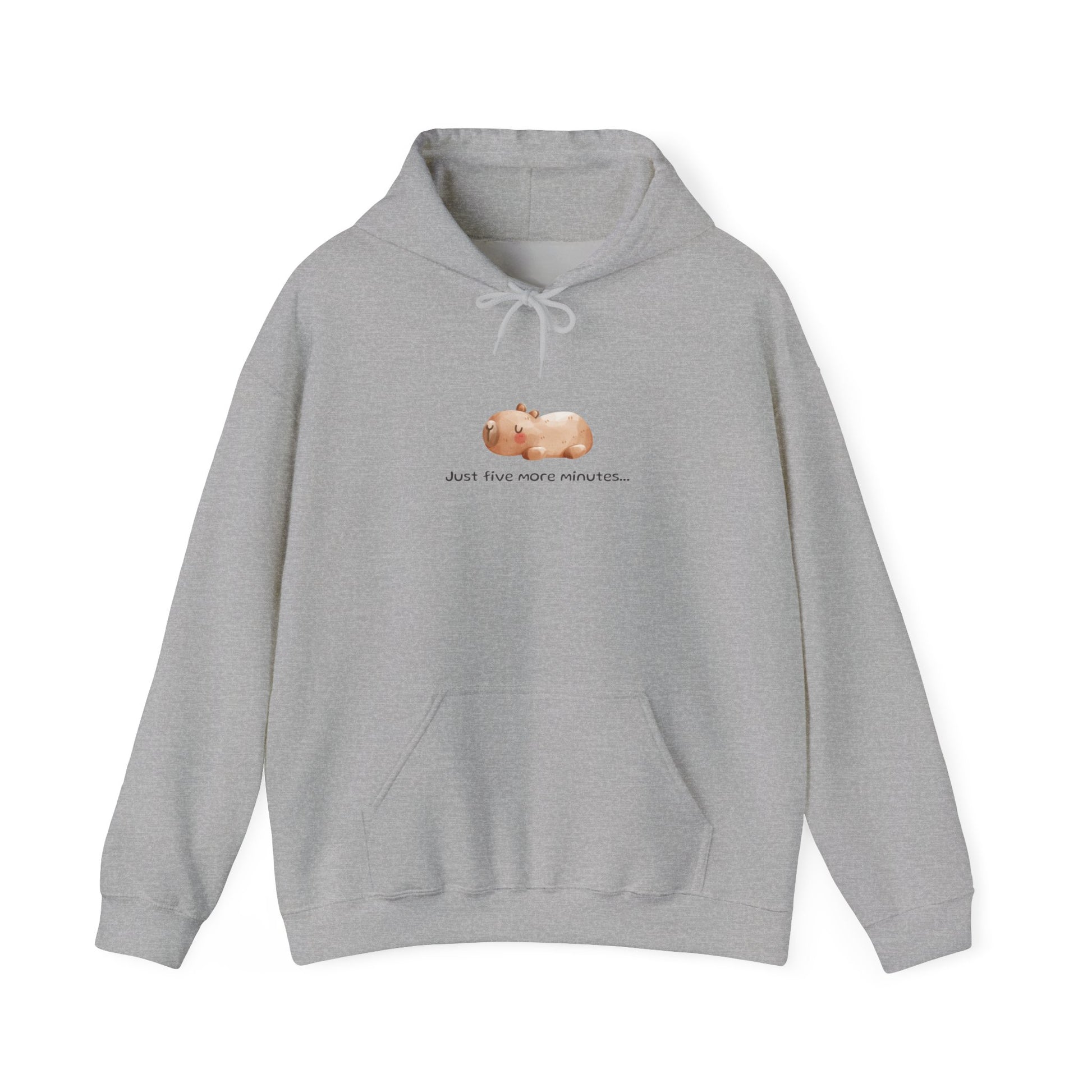 Just Five More Minutes...Capybara Unisex Hooded Sweatshirt is made for the ultimate snoozer! Featuring a relaxed capybara graphic, this cozy hoodie perfectly captures those lazy mornings when you just need a little more time. Soft, warm, and perfect for everyday wear, it’s the ideal companion for staying comfy and showing off your love for capybaras and chill vibes!