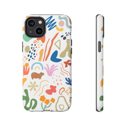 Capybara in Henri Matisse Style Phone Case (White) , Tough Phone Cover, Animal Lover Gift, Colorful Tech Accessories, Fun Gift