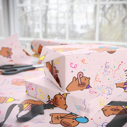Capybara Birthday Gift Wrapping Paper (Pink)