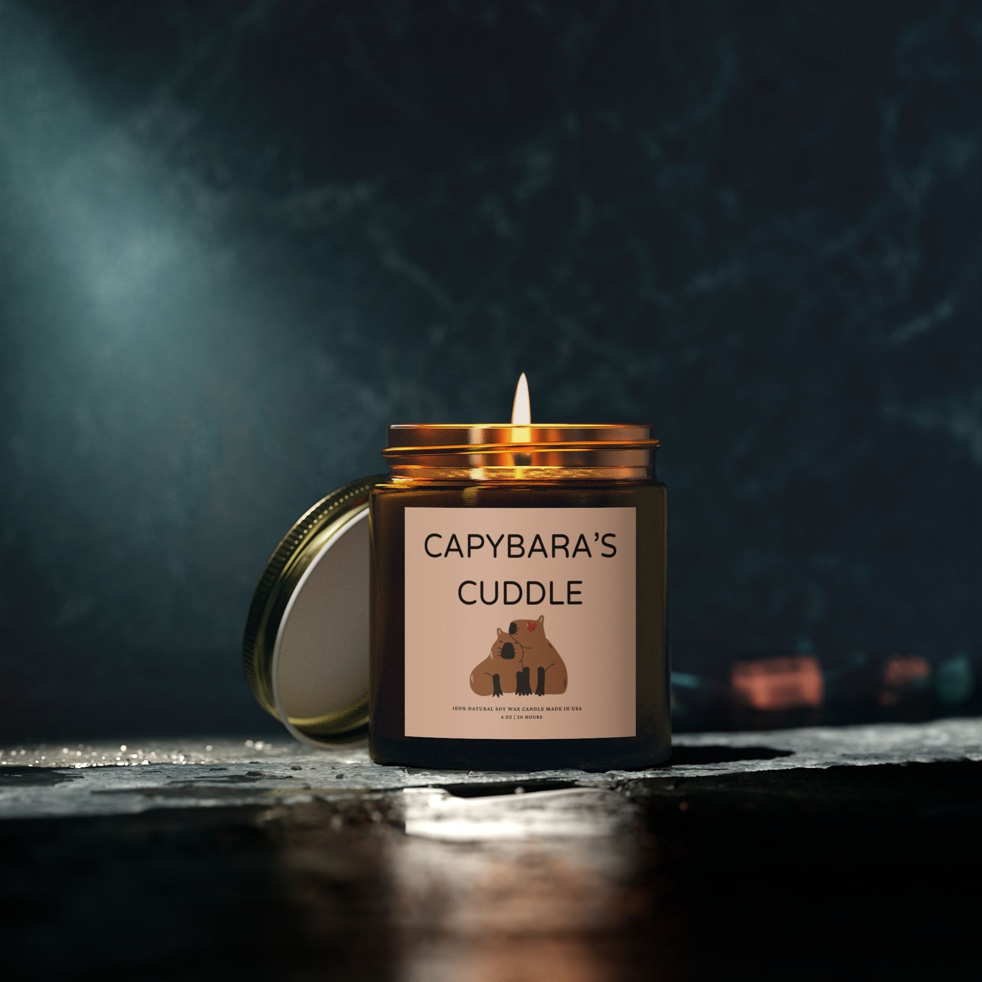CAPYBARA'S CUDDLE scented candle with 9 scents to choose from. A perfect gift for friends or family during Christmas or special occasions. It offers a cozy and heartwarming vibe, ideal for those who appreciate unique and eco-friendly candles. Relevant for holidays, celebrations, or occasions that call for thoughtful gifting.