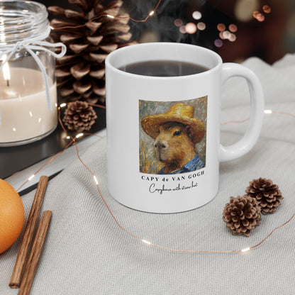 Mug Capybara with Straw Hat Van Gogh Inspired Design 11oz