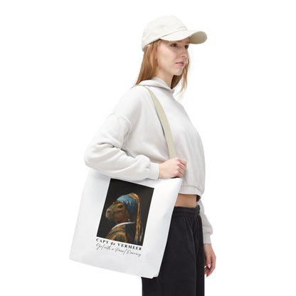 Capybara Tote Bag – Capy de Vermeer Girl with a Pearl Earring Parody – Funny Art Lover Gift, Quirky Canvas Bag