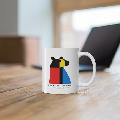 Mug 11oz Piet Mondrian Inspired White Ceramic Mug for Art & Animal Lovers