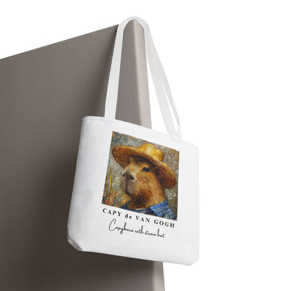 Capybara with a Straw Hat Tote Bag – CAPY de VAN GOGH Series – Funny Art Lover Gift, Animal-Inspired Canvas Bag