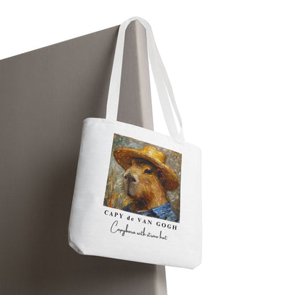 Capybara with a Straw Hat Tote Bag – CAPY de VAN GOGH Series – Funny Art Lover Gift, Animal-Inspired Canvas Bag