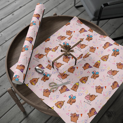 Capybara Birthday Gift Wrapping Paper (Pink)