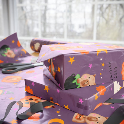 Halloween Capybara Gift Wrapping Paper, Spooky Season Wrap, Cute Pumpkin & Ghost Design, Fall Decorating, Party Supplies, Trick or Treat