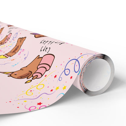 Capybara Birthday Gift Wrapping Paper (Pink)