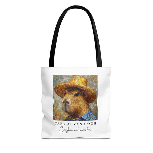 Capybara with a Straw Hat Tote Bag – CAPY de VAN GOGH Series – Funny Art Lover Gift, Animal-Inspired Canvas Bag