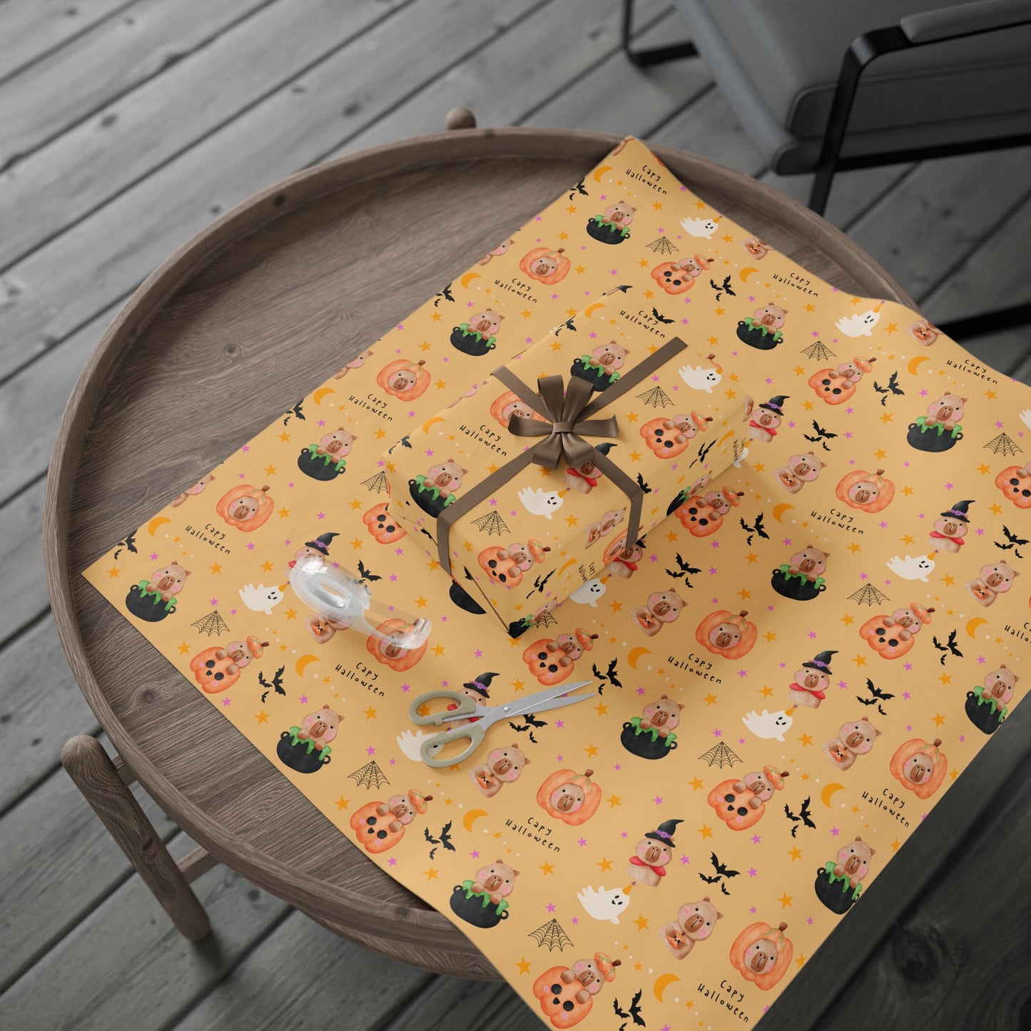 Halloween Capybara Gift Wrapping Paper, Spooky Season Wrap, Cute Pumpkin & Ghost Design, Fall Decorating, Party Supplies, Trick or Treat