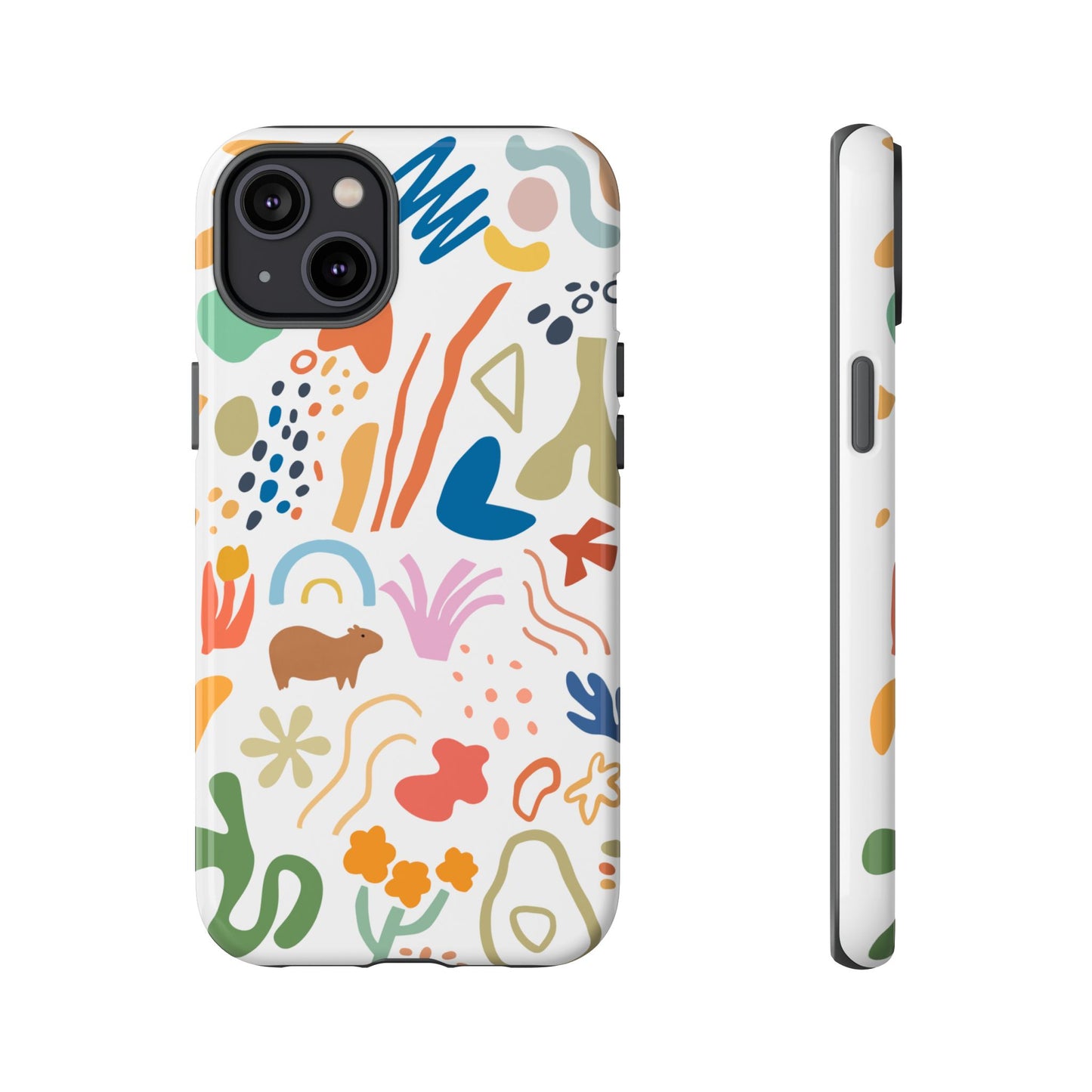 Capybara in Henri Matisse Style Phone Case (White) , Tough Phone Cover, Animal Lover Gift, Colorful Tech Accessories, Fun Gift