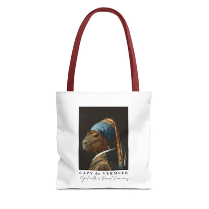 Capybara Tote Bag – Capy de Vermeer Girl with a Pearl Earring Parody – Funny Art Lover Gift, Quirky Canvas Bag