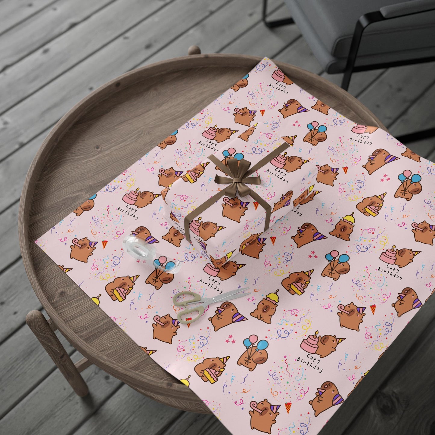 Capybara Birthday Gift Wrapping Paper (Pink)