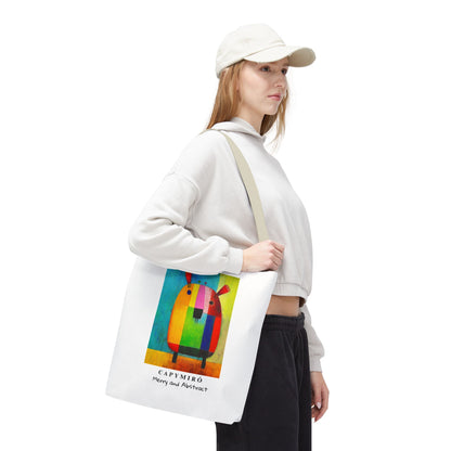 Capy Miro Christmas Tote Bag – Surreal Capybara Art – Merry & Abstract – Joan Miró Inspired Canvas Bag Gift