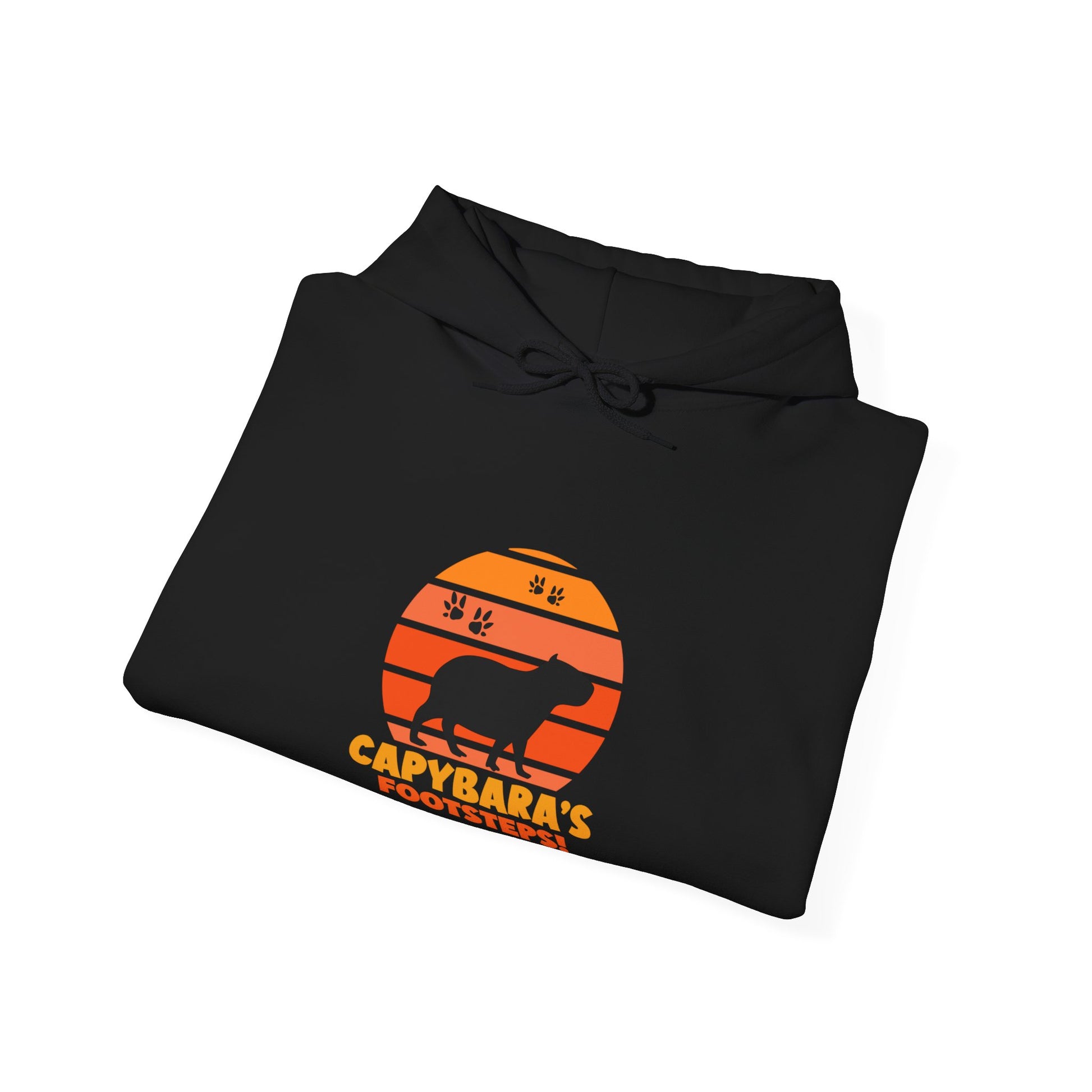 Capybara Footsteps hooded sweatshirt. This hoodies is perfect for those who love for animal lovers and those who appreciate a whimsical touh in their wardrobe.