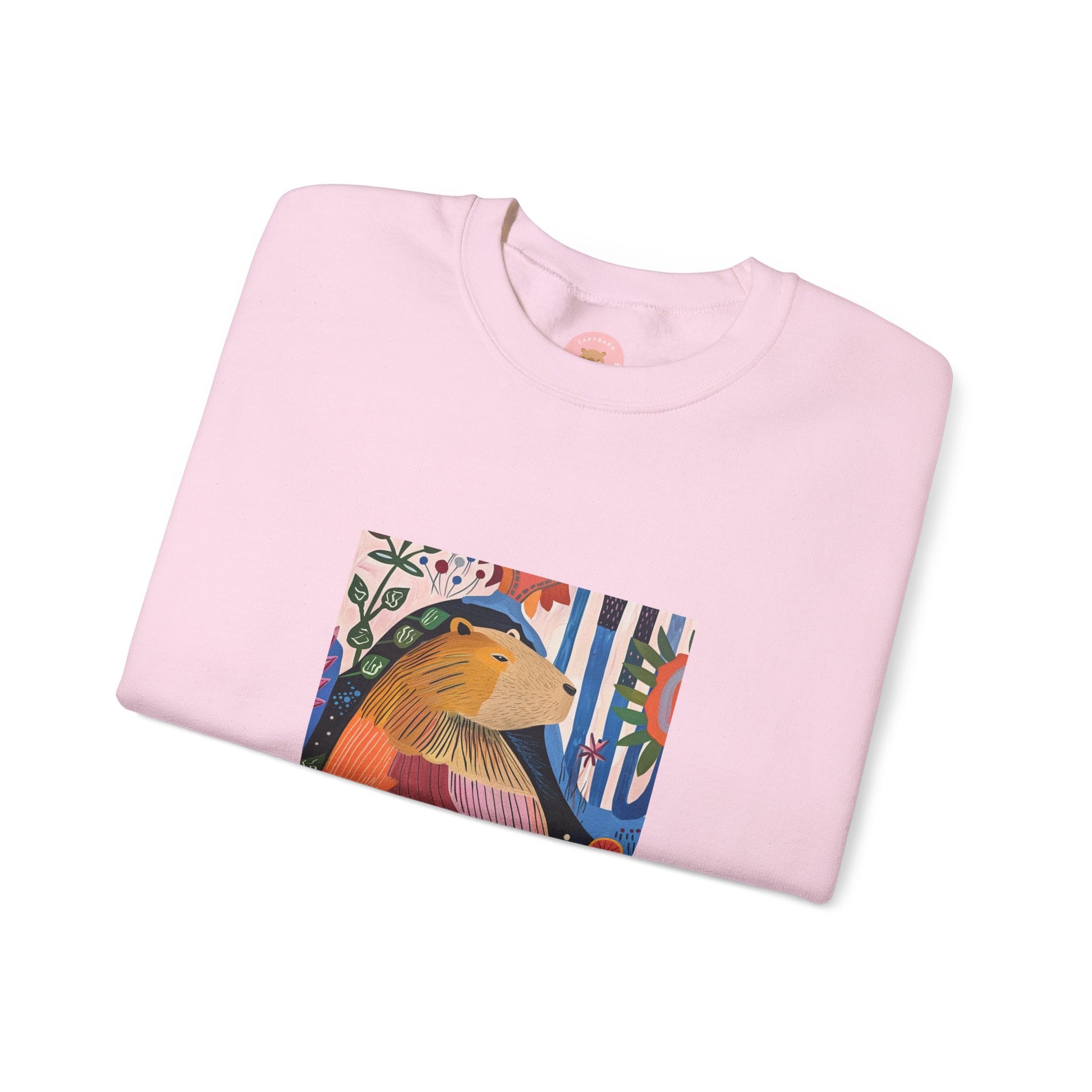 A cozy and stylish sweatshirt featuring a graphic of a painting inspired by artist Henri Matisse, with a capybara hidden within. Perfect for art lovers and capybara enthusiasts, this sweatshirt is ideal for colder months and provides a comfy fit with its classic crew neckline. Great for anyone looking to add a touch of artistic flair to their wardrobe.
