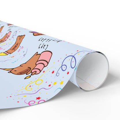 Capybara Birthday Gift Wrapping Paper (Light Blue)