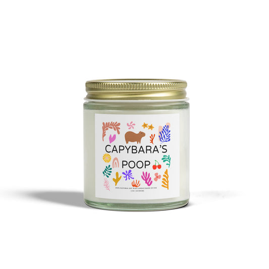 Funny candle gift with CAPYBARAS POOP label in Matisse style. Each candle is scented with Midnight Blackberry, Lavender, Fraser Fir, Cinnamon Chai, Cashmere Musk, Beachwood, Mango Coconut, and Vanilla Bean fragrances, offering up to 20 hours of burn time. Made with natural Coconut Apricot Wax in the USA, eco-friendly and non-toxic.