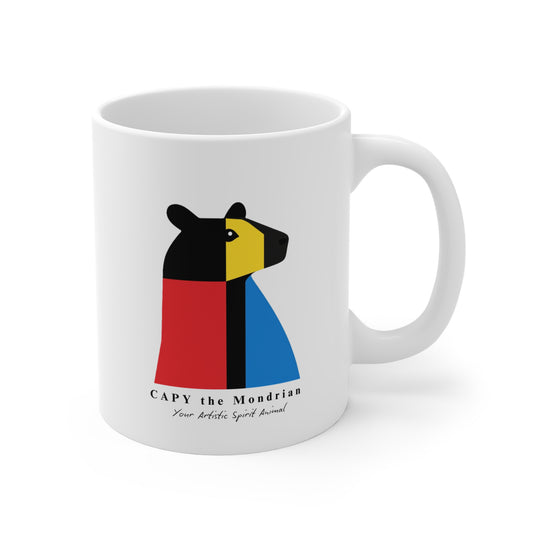 Mug 11oz Piet Mondrian Inspired White Ceramic Mug for Art & Animal Lovers