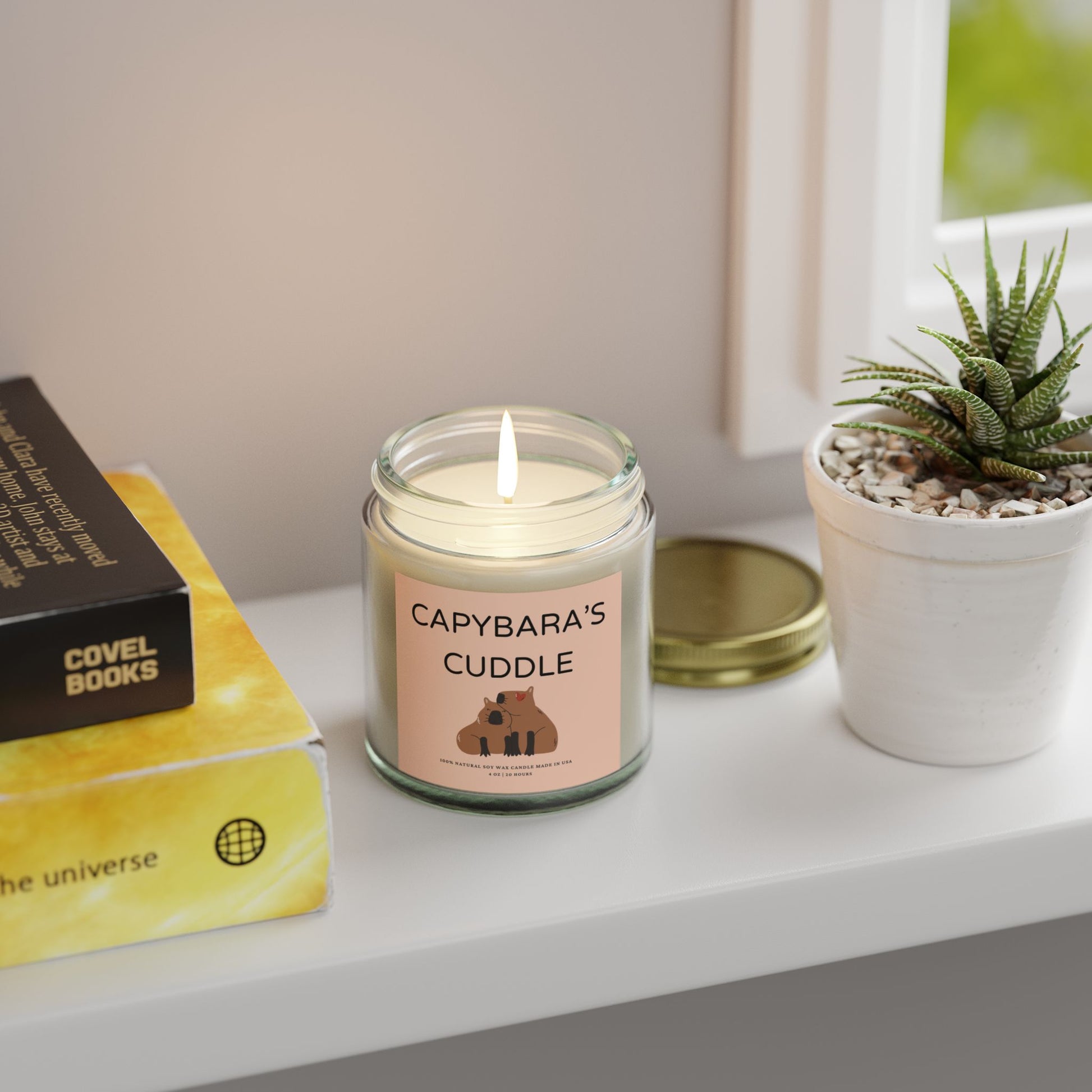 CAPYBARA'S CUDDLE scented candle with 9 scents to choose from. A perfect gift for friends or family during Christmas or special occasions. It offers a cozy and heartwarming vibe, ideal for those who appreciate unique and eco-friendly candles. Relevant for holidays, celebrations, or occasions that call for thoughtful gifting.