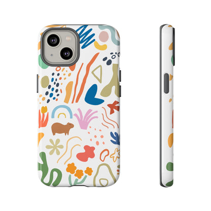 Capybara in Henri Matisse Style Phone Case (White) , Tough Phone Cover, Animal Lover Gift, Colorful Tech Accessories, Fun Gift
