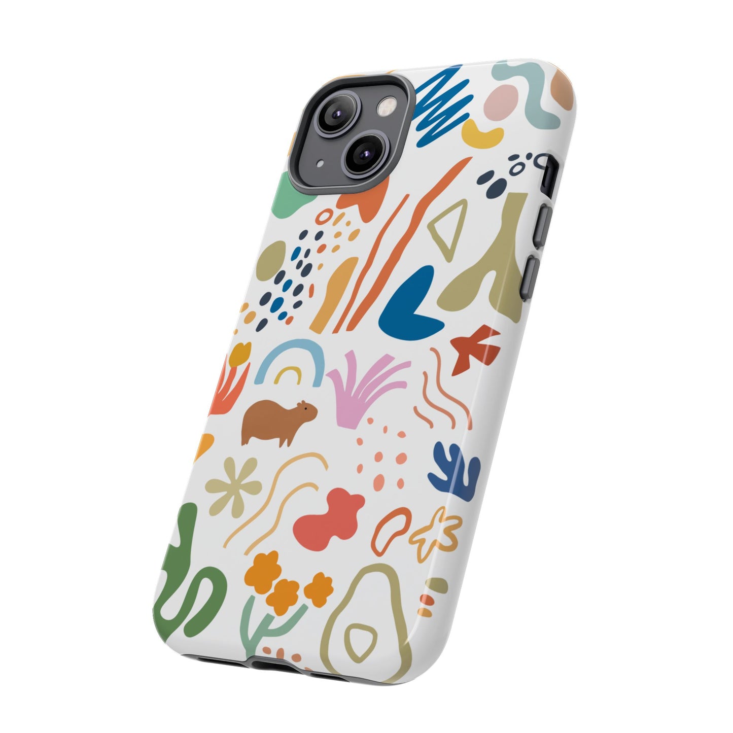 Capybara in Henri Matisse Style Phone Case (White) , Tough Phone Cover, Animal Lover Gift, Colorful Tech Accessories, Fun Gift