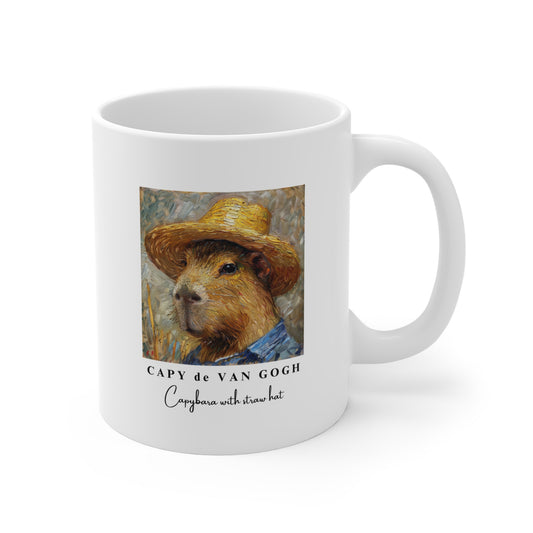 Mug Capybara with Straw Hat Van Gogh Inspired Design 11oz