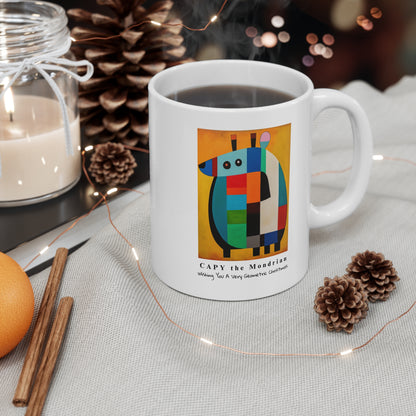 Capy de Mondrian Christmas Mug – Geometric Capybara Art Mug – Gift for Art & Animal Lovers