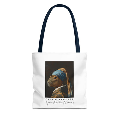Capybara Tote Bag – Capy de Vermeer Girl with a Pearl Earring Parody – Funny Art Lover Gift, Quirky Canvas Bag