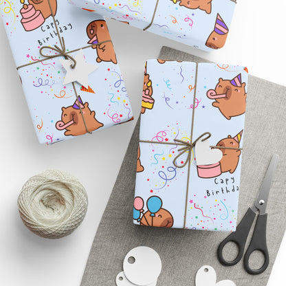 Capybara Birthday Gift Wrapping Paper (Light Blue)