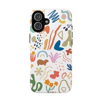 Capybara in Henri Matisse Style Phone Case (White) , Tough Phone Cover, Animal Lover Gift, Colorful Tech Accessories, Fun Gift