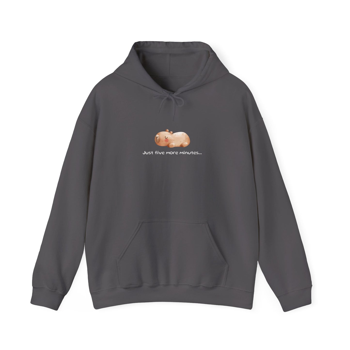 Just Five More Minutes...Capybara Unisex Hooded Sweatshirt is made for the ultimate snoozer! Featuring a relaxed capybara graphic, this cozy hoodie perfectly captures those lazy mornings when you just need a little more time. Soft, warm, and perfect for everyday wear, it’s the ideal companion for staying comfy and showing off your love for capybaras and chill vibes!