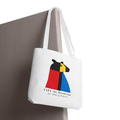 CAPY the Mondrian Tote Bag – Capybara Geometric Art Bag – Your Artistic Animal – Abstract Red Blue Yellow Canvas Tote
