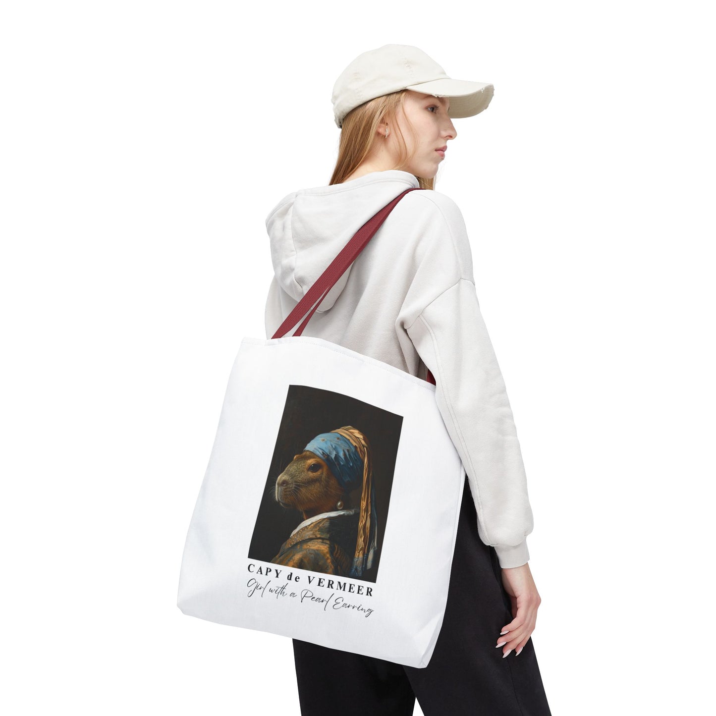 Capybara Tote Bag – Capy de Vermeer Girl with a Pearl Earring Parody – Funny Art Lover Gift, Quirky Canvas Bag
