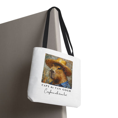 Capybara with a Straw Hat Tote Bag – CAPY de VAN GOGH Series – Funny Art Lover Gift, Animal-Inspired Canvas Bag