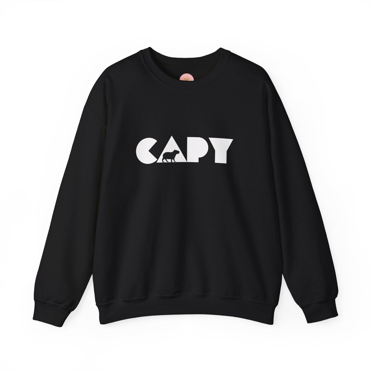 Capybara sweatshirt features the stylish plain text design of the word CAPY with a capybara graphic embedded. It offers a comfy wearing experience with a classic fit and crew neckline. Perfect for colder months, this sweatshirt is ideal for those who love unique and chill designs. The target audience includes individuals who enjoy cozy apparel with a touch of personality. Relevant for holidays, casual gatherings, and everyday wear.