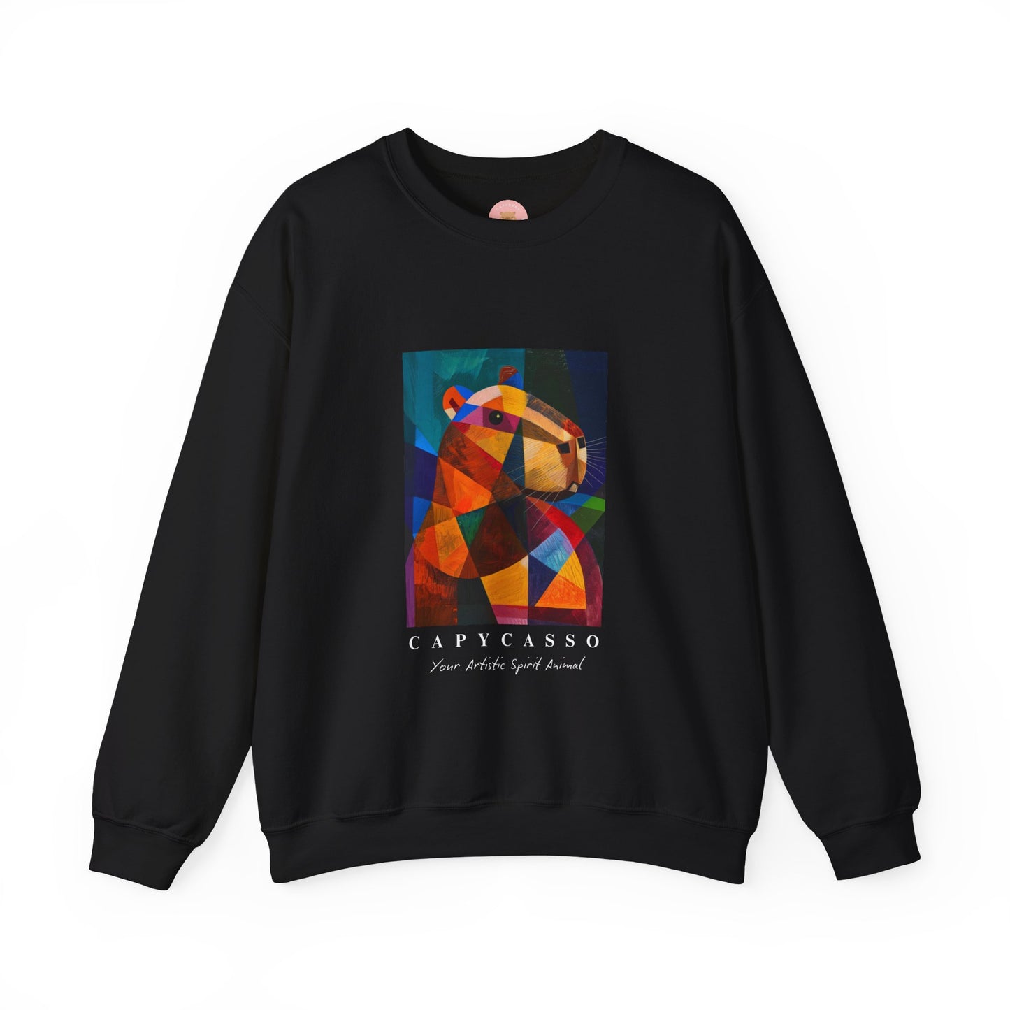 Capycasso Capybara sweatshirt features a painting inspired by Pablo Picasso, with abstract forms and geometric shapes. It adds a funny vibe and is perfect for capybara and art lovers. This cozy sweatshirt is ideal for colder months and offers a comfy wearing experience with top-tier durability.