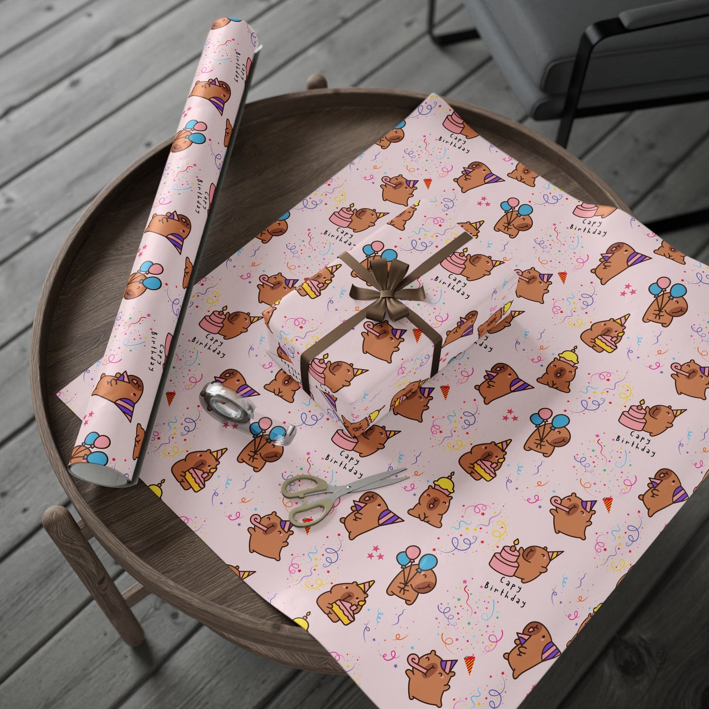 Capybara Birthday Gift Wrapping Paper (Pink)