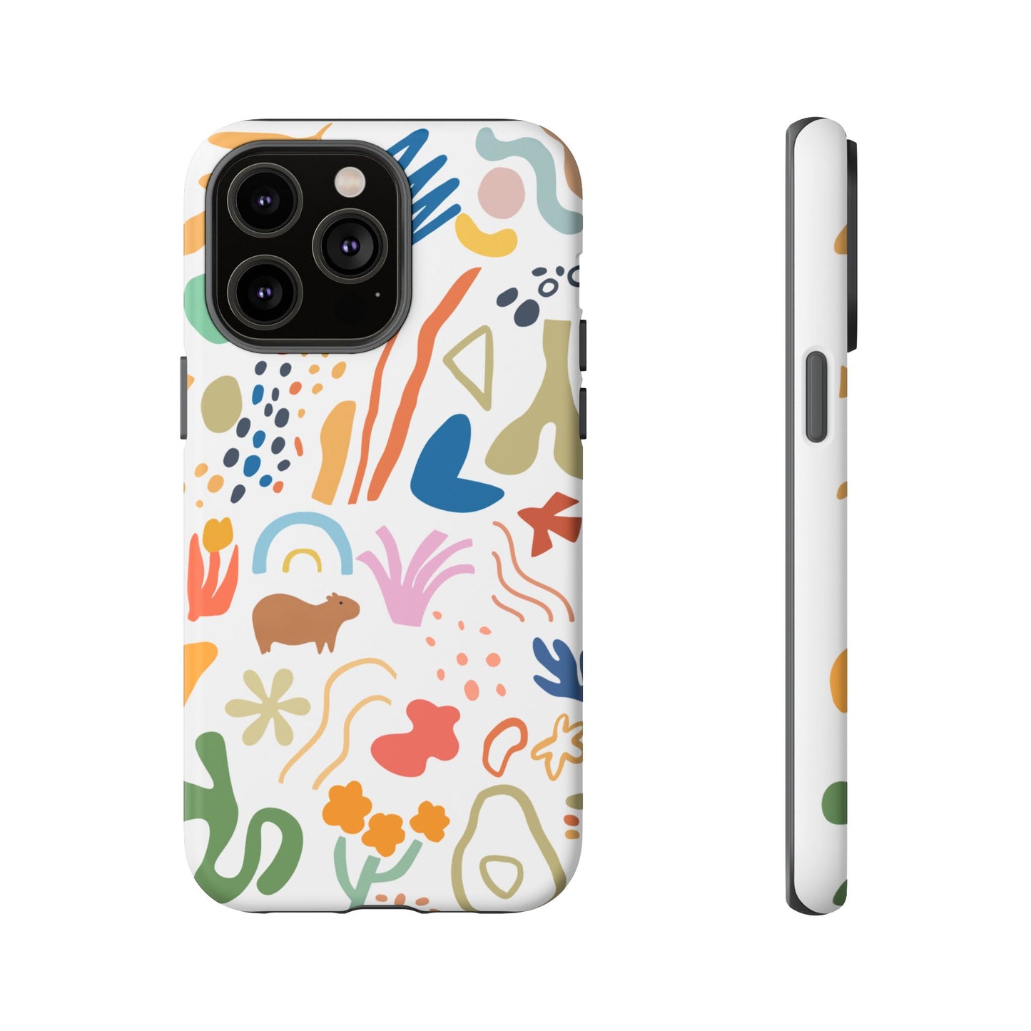 Capybara in Henri Matisse Style Phone Case (White) , Tough Phone Cover, Animal Lover Gift, Colorful Tech Accessories, Fun Gift