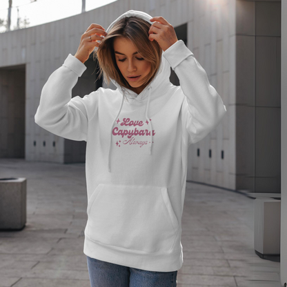 Capybara  hoodie-Showcase your love for the world's friendiest rodent with our Love Capybara Always hoodie!. This cozy and stylish hoodie celebrates your passion for capybaras, making it a must-have for animal loves and capybara enthusiasts